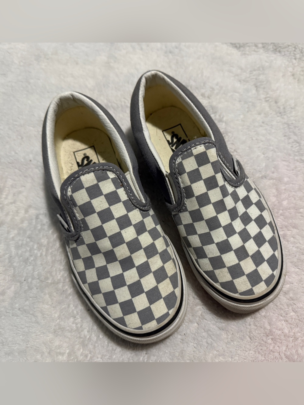 Vans Classic Slip-On Checkerboard Sneakers (Gray/White), Size